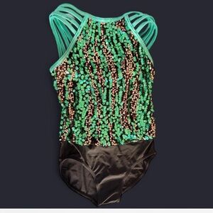 Sequin Dance Leotard with Green Straps